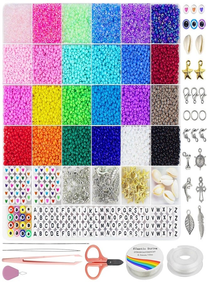 Dodhar 7000pcs 3mm Glass Seed Beads for Bracelet Making Kit, Small Beads Friendship Bracelet Making kit, Tiny Waist Beads Kit with Letter Beads and Elastic String, DIY Art Craft Girls Gifts - Image 1